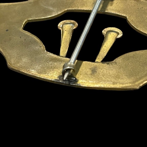 Antique Victorian Buckle Style Sash Pin Brooch Ornate Floral Design Brass - Picture 5 of 8